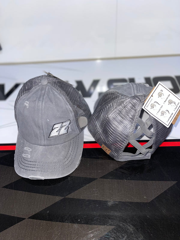 Ladies #22 Light Grey Pony Tail Velcro Hat