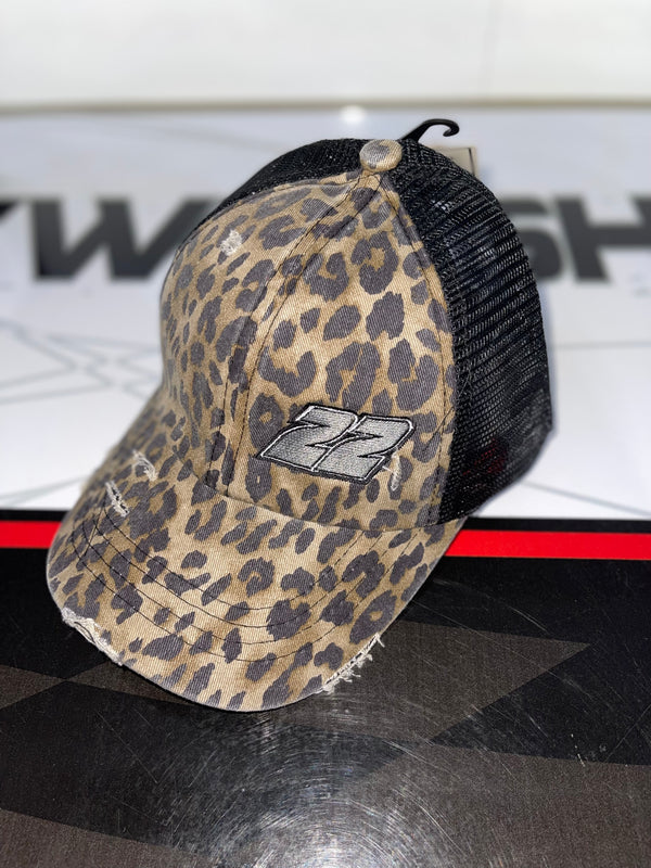 Ladies #22 Leopard Pony Tail Velcro Hat