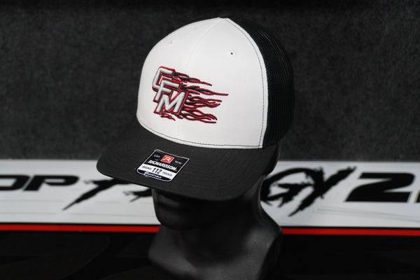 CFM Black and Red Flame Richardson 112 Hat - Black/White