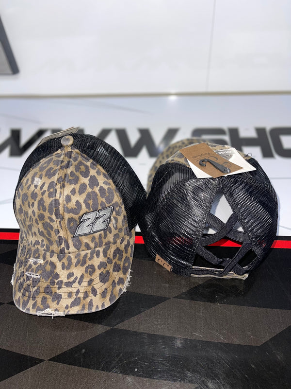 Ladies #22 Leopard Pony Tail Velcro Hat