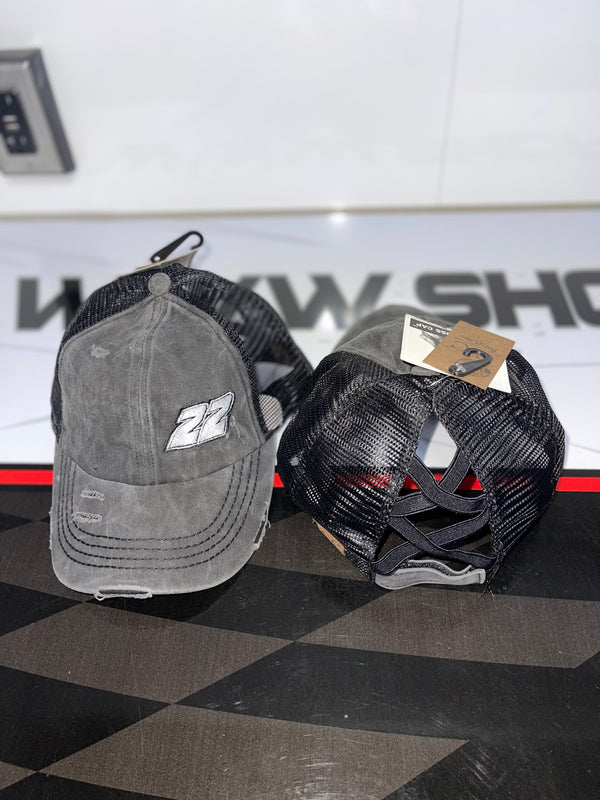 Ladies #22 Heather Grey Pony Tail Velcro Hat