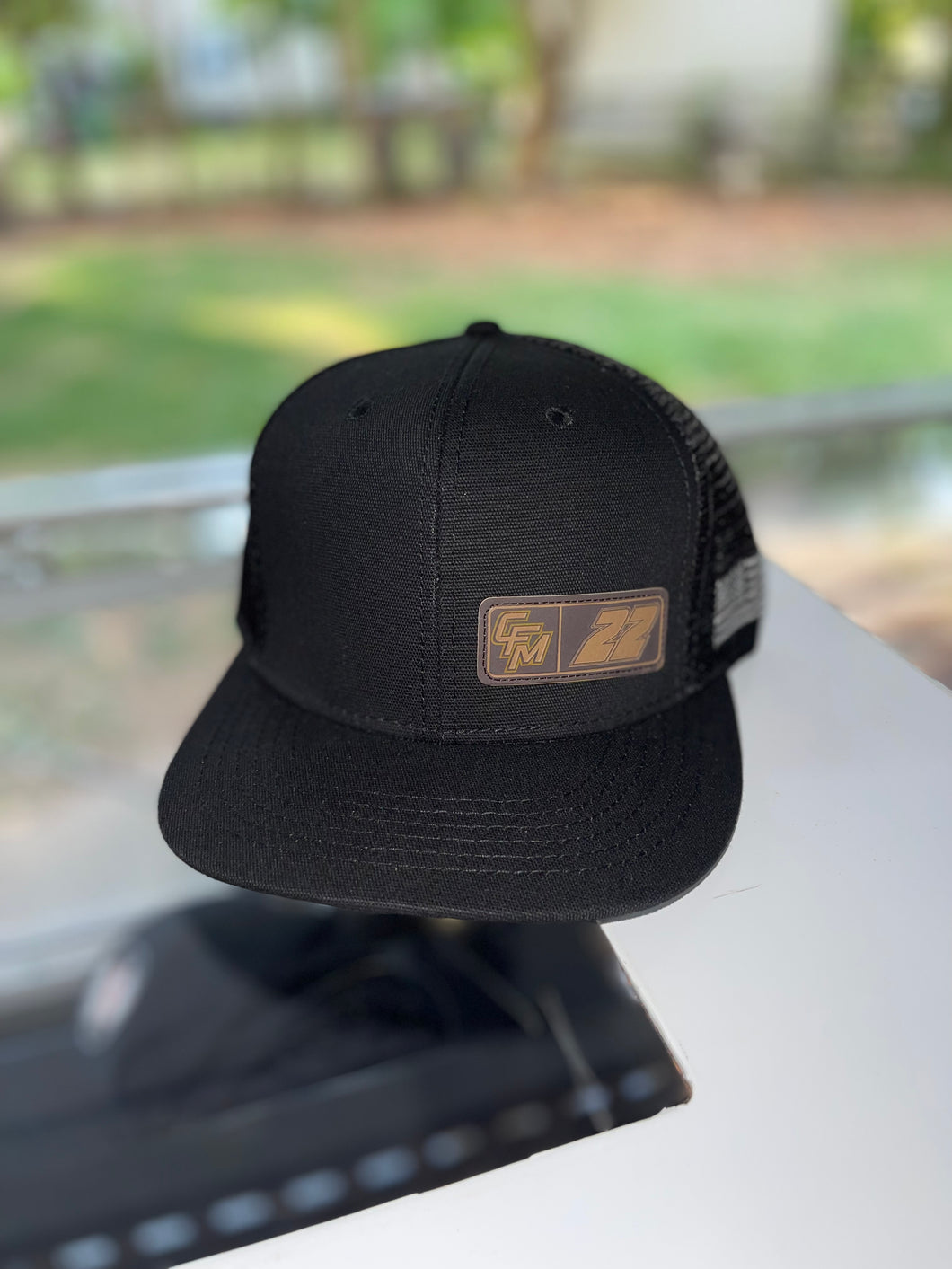 CFM22 Small Leather Patch Hat All Black Summer Edition